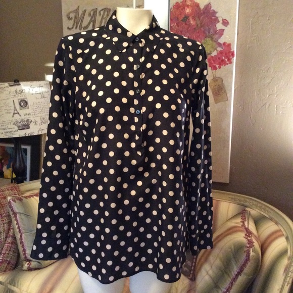 Ann Taylor Tops - Ann Taylor Black Gold Dot Silk Popover Shirt XS